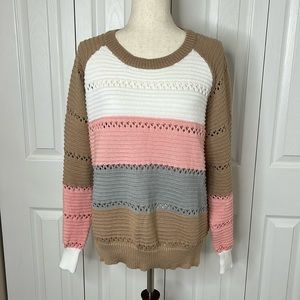 Color Block Crochet Knit Sweater